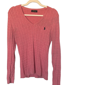Polo Ralph Lauren Pink Ribbed V Neck Sweater Women’s Medium